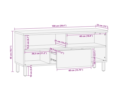 Mueble de TV madera de ingeniería negro 100x33x46 cm