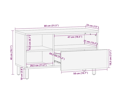 Mueble de TV madera de ingeniería negro 80x33x46 cm