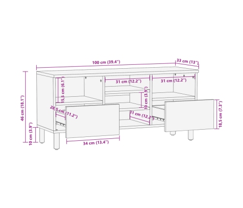 Mueble de TV madera de ingeniería negro 100x33x46 cm