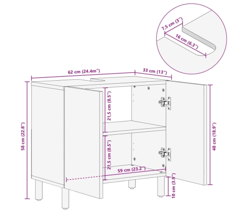 Armario de lavabo de baño madera ingeniería negro 62x33x58 cm