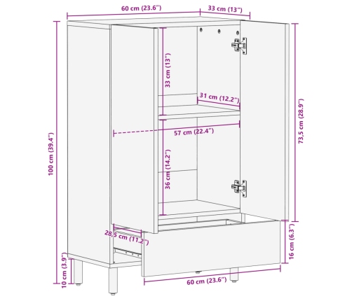 Aparador alto madera de ingeniería negro 60x33x100 cm