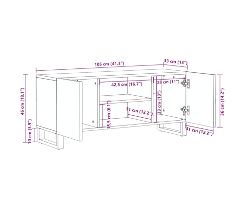 Mueble de TV madera maciza de mango negro 105x33x46 cm