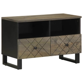 Mueble de TV madera maciza de mango negro 70x33x46 cm