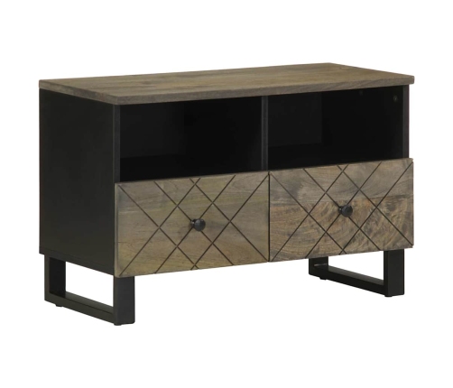 Mueble de TV madera maciza de mango negro 70x33x46 cm