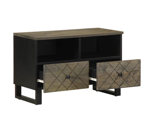 Mueble de TV madera maciza de mango negro 70x33x46 cm