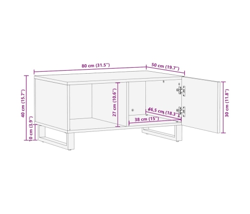 Mesa de centro madera maciza de mango negra 80x50x40 cm