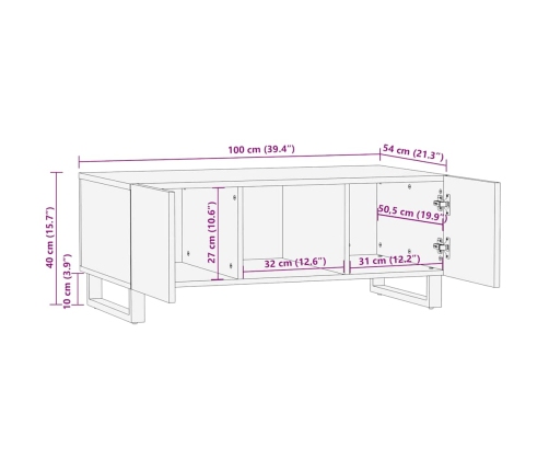 Mesa de centro madera maciza de mango negra 100x54x40 cm