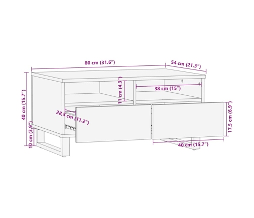 Mesa de centro madera maciza de mango negra 80x54x40 cm