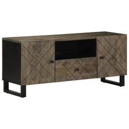 Mueble de TV madera maciza de mango negro 105x33x46 cm