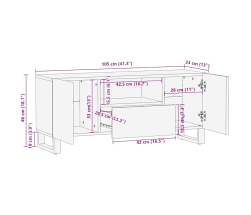 Mueble de TV madera maciza de mango negro 105x33x46 cm