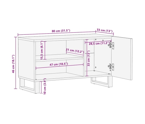 Mueble de TV madera maciza de mango negro 80x33x46 cm