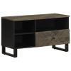 Mueble de TV madera maciza de mango negro 80x33x46 cm