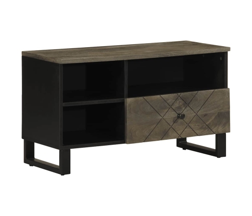 Mueble de TV madera maciza de mango negro 80x33x46 cm