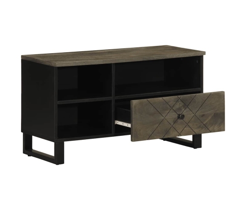 Mueble de TV madera maciza de mango negro 80x33x46 cm