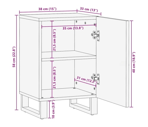 Mueble de baño de madera maciza de mango negro 38x33x58 cm