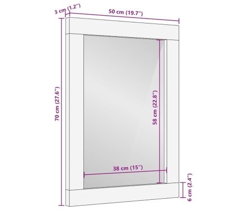 Espejo de baño madera maciza mango gris 50x3x70 cm