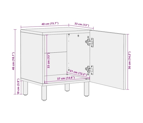Mesilla de noche marrón 40x33x46 cm madera maciza mango