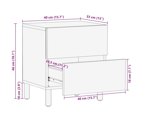 Mesitas de noche 2 uds madera maciza de mango marrón 40x33x46cm