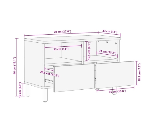 Mueble de TV madera maciza mango marrón 70x33x46 cm