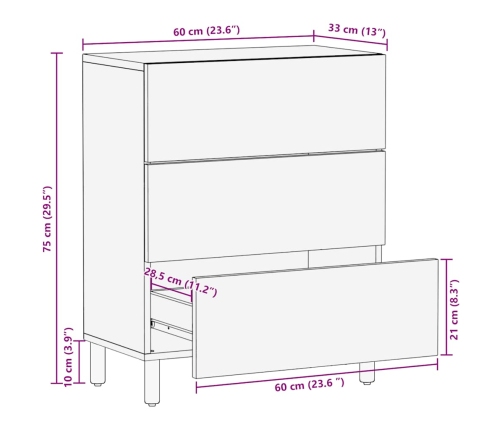 Aparador marrón 60x33x75 cm madera maciza mango