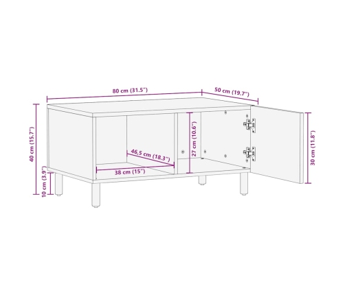 Mesa de centro marrón 80x50x40 cm madera maciza mango