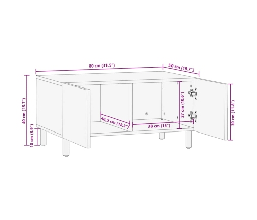 Mesa de centro marrón 80x50x40 cm madera maciza mango