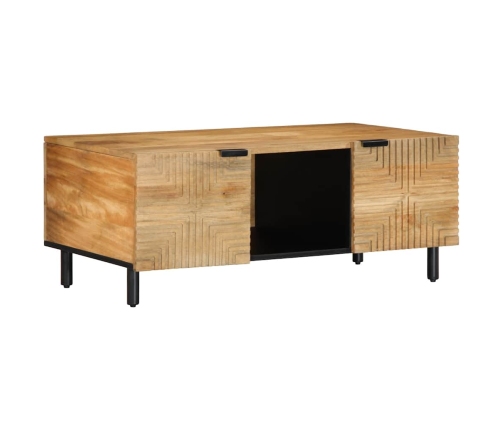 Mesa de centro madera maciza de mango negra 100x54x40 cm marrón