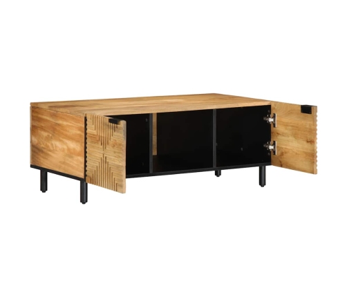 Mesa de centro madera maciza de mango negra 100x54x40 cm marrón