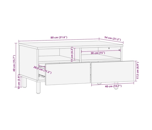 Mesa de centro madera maciza de mango marrón 80x54x40 cm