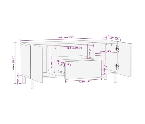 Mueble de TV marrón 105x33x46 cm madera maciza mango