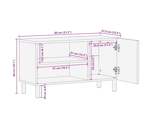 Mueble de TV madera maciza mango marrón 80x31,5x46 cm