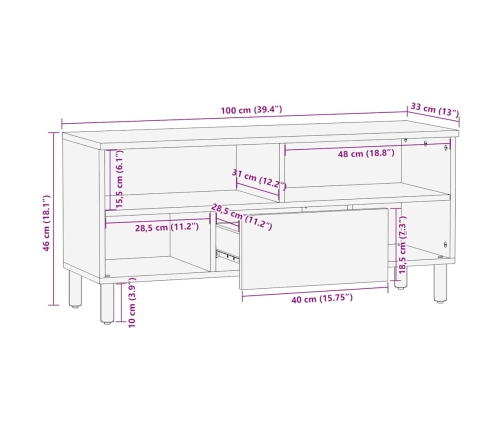 Mueble de TV madera maciza de mango marrón 100x33x46 cm