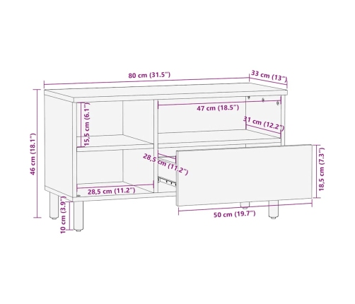 Mueble de TV madera maciza de mango marrón 80x33x46 cm