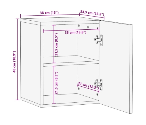 Armario colgante baño madera maciza mango marrón 38x33,5x48 cm