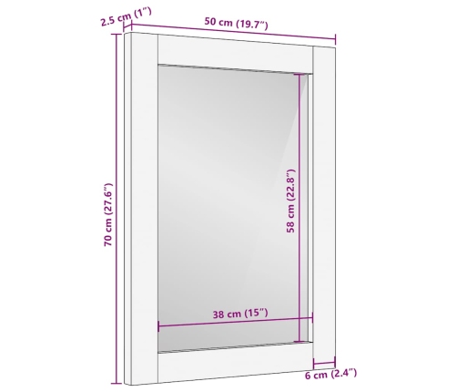 Espejo de baño madera maciza mango marrón 50x70x2,5 cm