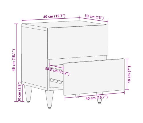 Mesitas noche 2 uds madera maciza mango gris claro 40x33x46 cm