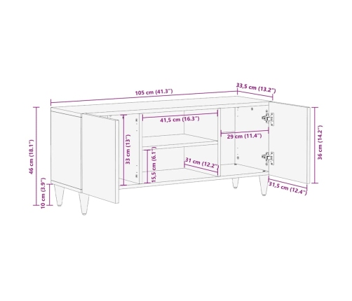 Mueble de TV madera maciza de mango gris claro 105x33,5x46 cm