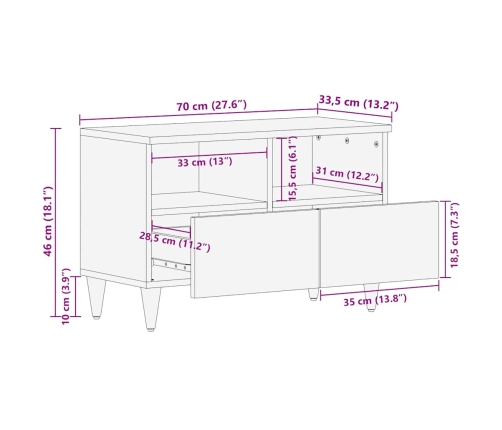 Mueble de TV madera maciza de mango gris claro 70x33,5x46 cm