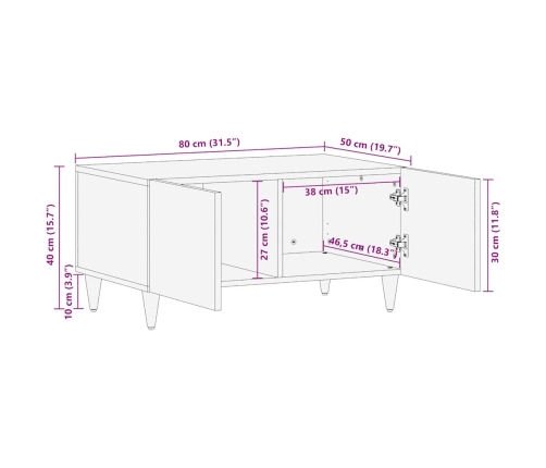 Mesa de centro de madera maciza de mango gris claro 80x50x40 cm