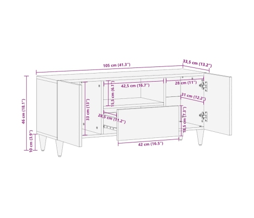 Mueble de TV madera maciza de mango gris claro 105x33,5x46 cm