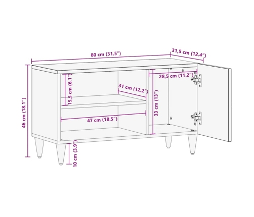 Mueble de TV madera maciza de mango gris claro 80x31,5x46 cm