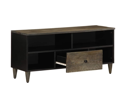 Mueble de TV madera maciza de mango negro 100x33x46 cm