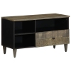 Mueble de TV madera maciza de mango negro 80x33x46 cm