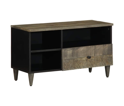 Mueble de TV madera maciza de mango negro 80x33x46 cm