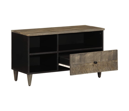 Mueble de TV madera maciza de mango negro 80x33x46 cm