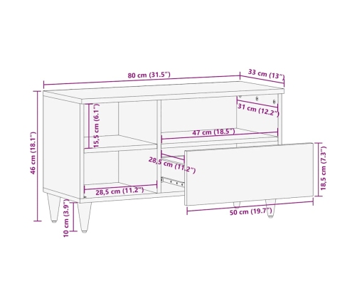 Mueble de TV madera maciza de mango negro 80x33x46 cm