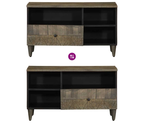 Mueble de TV madera maciza de mango negro 80x33x46 cm