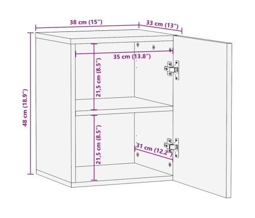 Armario de baño de pared madera maciza de mango 38x33x48 cm