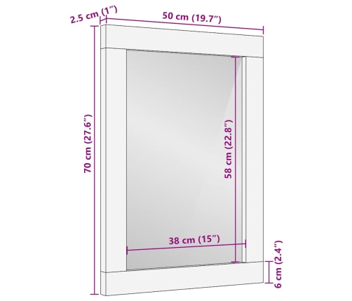 Espejo de baño madera maciza mango 50x2,5x70 cm