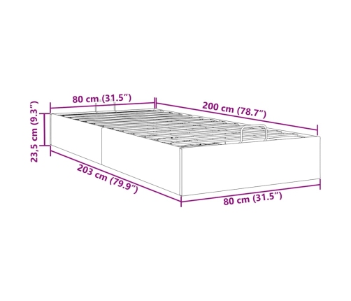 Estructura cama otomana sin colchón tela gris oscuro 80x200cm